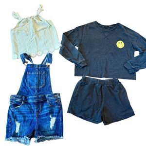 Girls size large 10-12 bundle matching set overalls tank